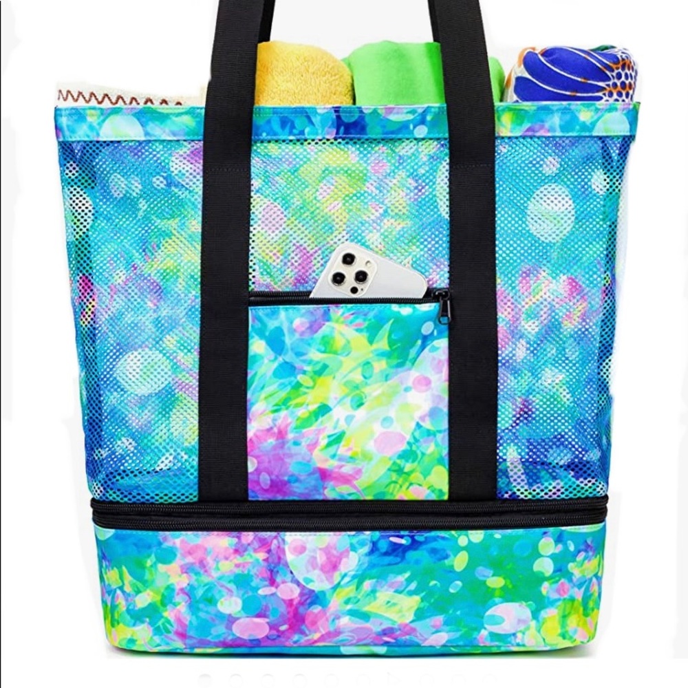 Mesh Beach Tote Bag with Detachable Insulated Cooler